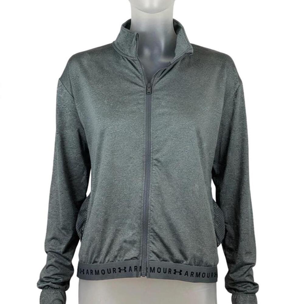 Under Armour HeatGear Jacket Womens Large Gray Full Zip Loose Fit ARMOUR Band